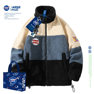 nasa nylee联名冬季棉服女羊羔毛外衣加厚摇粒绒男中国情侣款外套