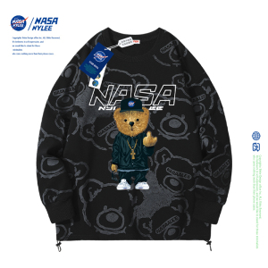 nasa ny lee旗舰店早秋季满印小熊卫衣男潮牌oversize情侣装t恤女