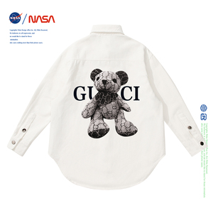 NASA联名小熊设计感外套长袖衬衫男春秋季情侣装日系韩版牛仔衬衣