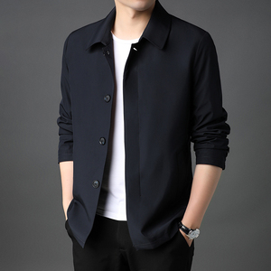 伟志夹克男春秋季中年宽松男装爸爸商务休闲纯色茄克翻领外套秋装