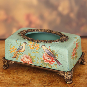 美式复古纸巾盒欧式家居客厅装饰创意花鸟抽纸盒餐巾纸盒桌面摆件