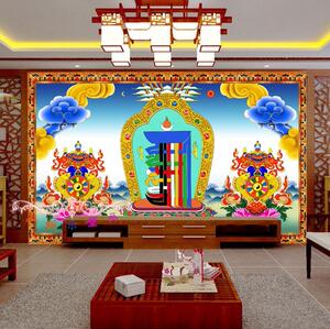 十相自在壁纸电视背景墙纸客厅佛堂藏式唐卡寺庙墙布佛教无缝壁画