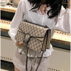 代购gu zhi lv酒神包包女2018新款潮韩版链条包百搭蛇头包老花小