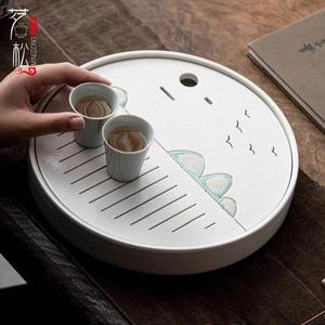 唐丰干泡茶盘家用2023新款圆形陶瓷功夫茶具托盘小茶台沥水盘网红