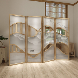 新中式创意镂空折叠屏风实木隔断墙酒楼饭店装饰流水生财餐饮折屏