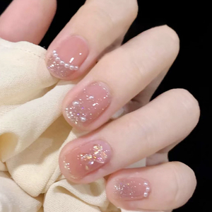 珍珠闪粉高级感仙女风穿戴甲美甲贴片成品网红春夏可拆卸学生2022