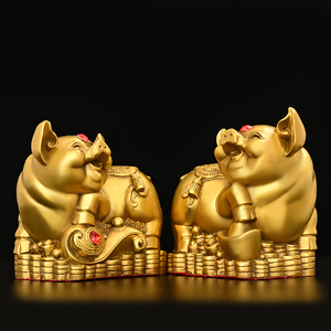 铜猪摆件纯铜金猪生肖猪元宝如意猪客厅玄关办公室桌装饰吉祥福猪
