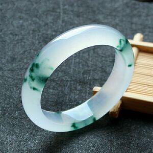 拍卖捡漏天然玉石冰种水沫玉深绿翡翠色飘花女款手镯玉镯镯子