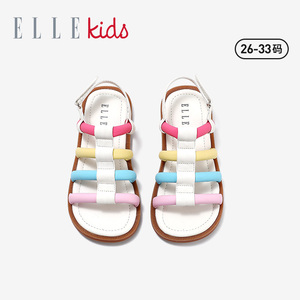 ELLEkids2024夏季新款女童凉鞋中大童女孩镂空彩虹公主罗马软鞋子