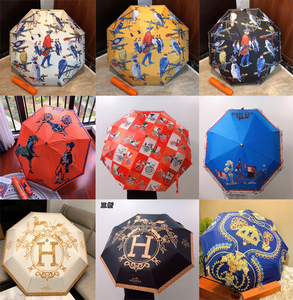 爱马仕全自动折叠hermès黑胶夏季防晒防雨防紫外线男女晴雨伞