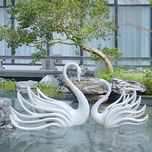 户外玻璃钢抽象天鹅摆件动物镂空定制美陈花庭院园林景观装饰雕塑