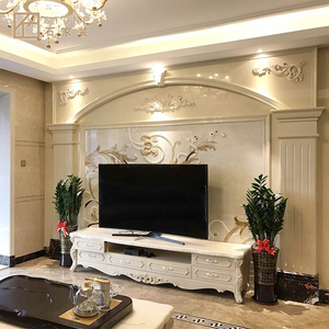 欧式罗马柱电视背景墙微晶石客厅大理石护墙板影视墙边框造型装饰