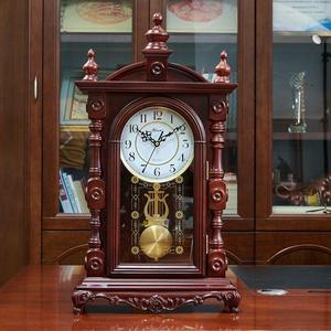 中式实木座钟整点报时复古台钟家用摆件桌面台式钟表欧式时钟客厅