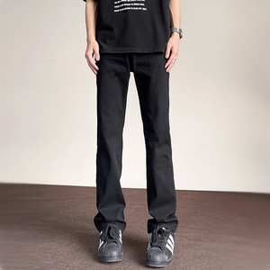 BWKA美式高街cleanfit黑色牛仔裤女男春季潮牌修身显瘦直筒微喇裤