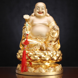 台湾纯铜贴金大肚弥勒佛佛像笑佛招财供奉家用客厅店铺办公室摆件