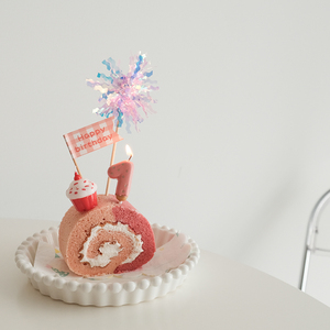 ins儿童生日蛋糕装饰高级感庆生插件可爱粉草莓数字蜡烛派对用品
