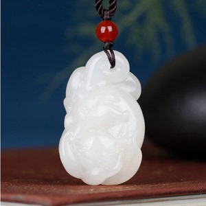 和田玉羊脂白玉九尾狐玉佩天然玉吊坠狐狸玉牌男女款玉挂件玉石