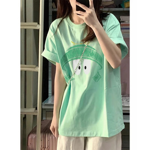 薄荷曼波绿色短袖t恤女夏季2024新款爆款多巴胺穿搭韩版宽松上衣