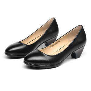 i夏皮女军官皮鞋常服季鞋春鞋皮f秋单鞋高跟真皮黑色正装鞋