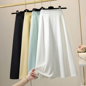韩国新款纯色雪纺半身裙女夏季高腰中长款伞裙A字垂感气质仙女裙