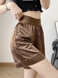 韩国缎面醋酸真丝短裤女外穿夏季新款时尚小个子高腰黑色西装短裤