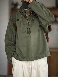 2022品牌尾货男士连帽军绿色夹克工装美式复古短款纯棉风衣冲锋衣