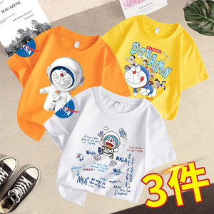 NASA机器猫短袖T恤儿童2024小叮当男女宝宝洋气纯棉半袖衣服韩范