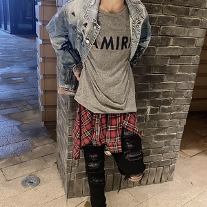 自主amiri红格子飘带抽绳高街衬衣长袖男女薄款休闲衬衫外套