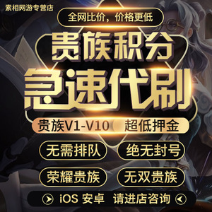 【贵族V1-V10】王者荣耀贵族积分刷V8V10安卓苹果ios荣耀无双贵族