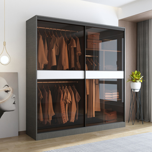 推拉门衣柜家用卧室木质简约现代小户型玻璃移门组装衣橱轻奢柜子