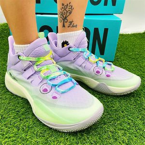 适配lining李宁音速9low淡柔紫色梦幻镭射渐变夜光荧光腰果花鞋带