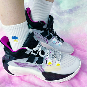 适配lining李宁 音速9 low白黑色鸳鸯泼墨夜光荧光反光渐变色鞋带