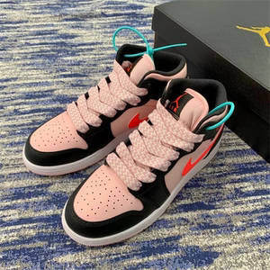 适配air jordan1 mid黑粉色浪凡无畏双鸳鸯渐变反光泼墨aj1鞋带