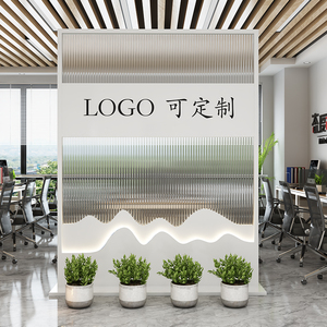 北欧铁艺屏风玻璃隔断办公室公司企业形象墙装饰入户玄关进门前台