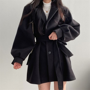 小个子加厚黑色毛呢子外套中长款大衣秋冬季女2024新款高级感冬装
