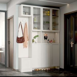 法式奶油风进门玄关柜一体靠墙轻奢家用门口美式入户到顶鞋柜定制