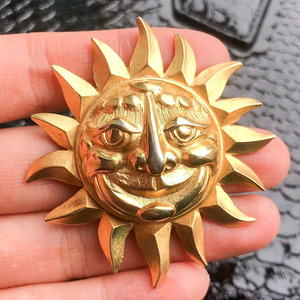 vintage中古古董mj太阳神鎏金胸针