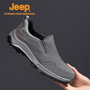 jeep男鞋新款真皮运动休闲鞋男轻便软底中老年爸爸鞋男士一脚蹬鞋