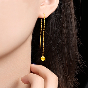 周大福焕美耳线18k金耳饰24k黄金金耳线999越南沙金爱心耳环不掉