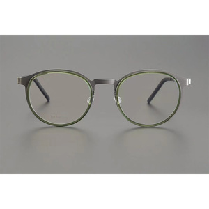 林德同款9767手工无螺丝纯钛超轻眼镜框时尚休闲简约椭圆形大框架