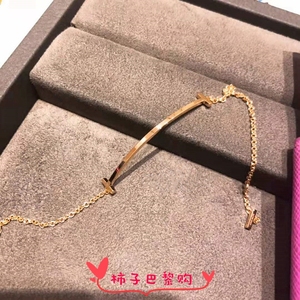 Tiffany/蒂芙尼smile微笑手链 双T18K玫瑰金无钻满钻笑脸手环女