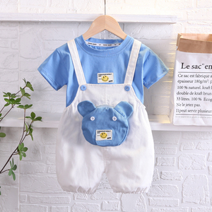 童泰婴儿衣服帅短袖背带裤两件套7八9十个月潮1-4周岁男宝宝夏装