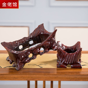 实木带槽奇石底座黄河石鹅卵石泰山石头不规则凹槽摆件托架免挖槽