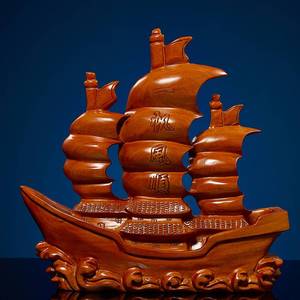 木雕一帆风顺摆件实木帆船客厅办公室摆设红木工艺品开业礼品装饰
