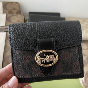正品代购coach/蔻驰女士钱包新款短钱包小钱包钱夹三折搭扣零钱包