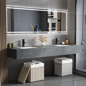 定制大尺寸现代简约岩板一体双台盆浴室柜组合卫生间洗手洗脸轻奢