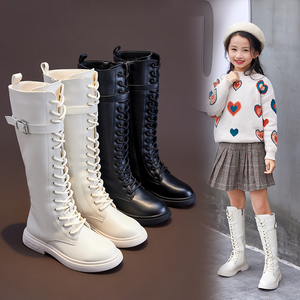 巴拉巴拉女童靴子马丁靴新款加绒儿童长靴长筒白色大童高筒秋冬季