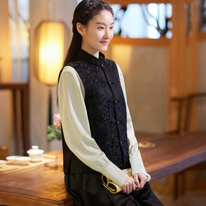 中式提花马甲背心女复古宽松马夹小坎肩开衫外套春夏新款无袖马褂