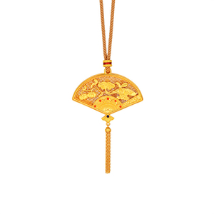 鸳鸯金楼足金事事如意扇缘吊坠999黄金善缘国潮系列扇子吊坠ds