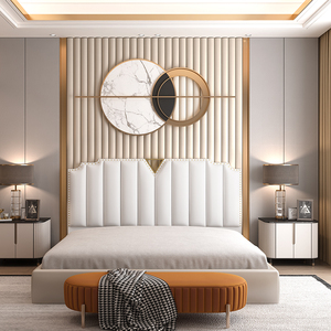 天猫子臣真皮床头靠背板榻榻米落地实木床头板单买羽绒床头背板软包